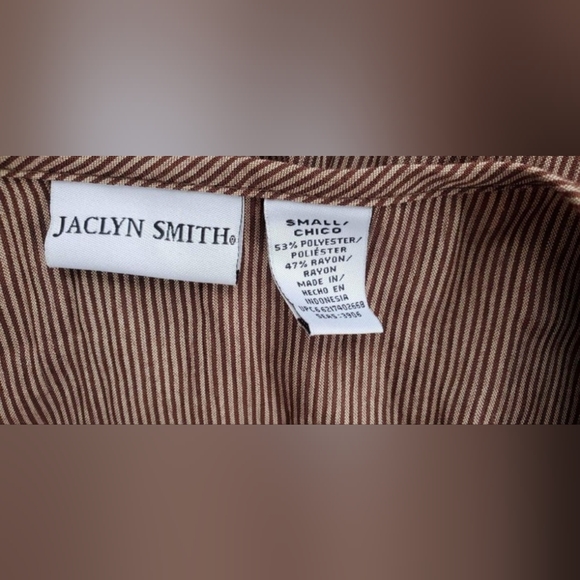 Jaclyn Smith Button Down Shirt Top Blouse Brown Vertical Striped Longsleev Small - Picture 4 of 5